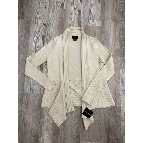 Liz Claiborne Career Metallic Open Front Cardigan Sweater Beige Women’s Medium - Picture 1 of 13